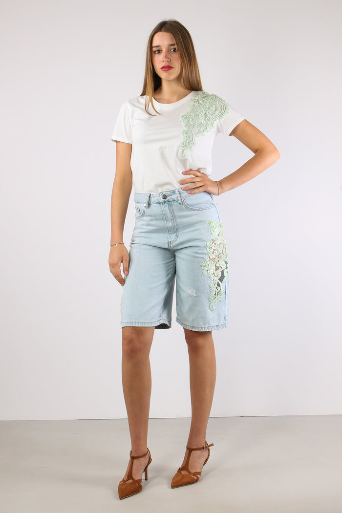 Bermuda Inserto Pizzo Paiillettes Denim-3