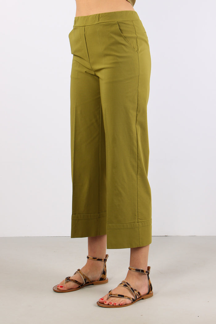 Pantalone Cropped Risvolto Oliva-3
