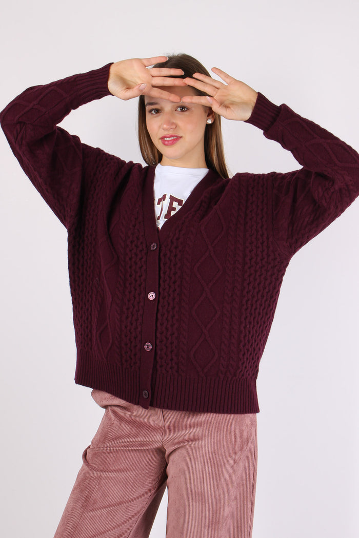 Cardigan Trecca 100% Lana Vino-3