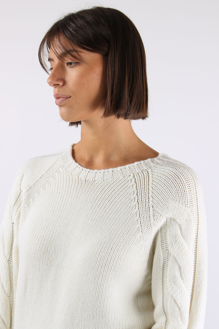 Maglia Treccia Manica 100%lana Panna-7