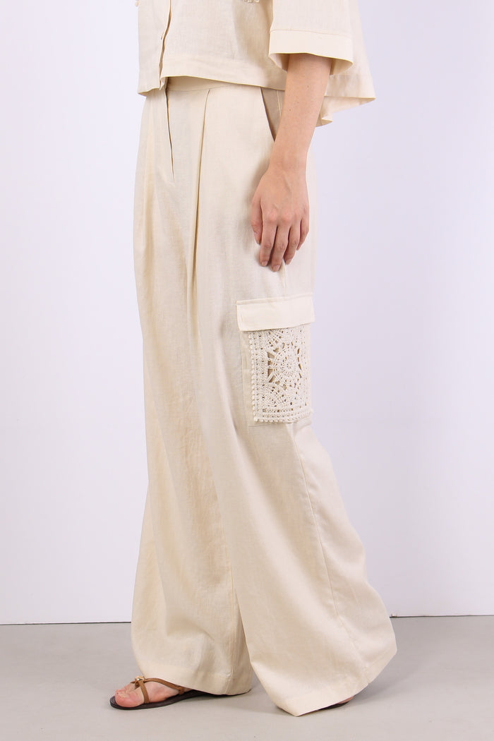 Pantalone Tasconato Macrame Beige-3
