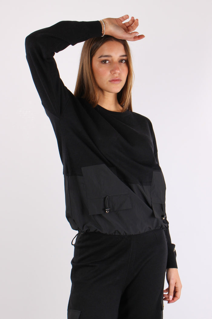 Maglia Inserto Nylon Tasche Nero-3