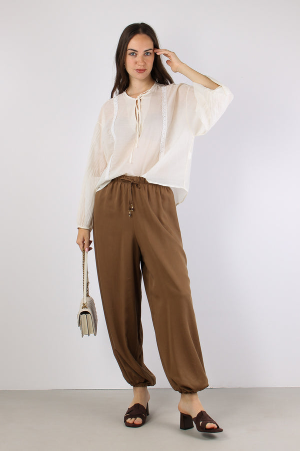 Blusa Mussola Inserto Macrame Burro