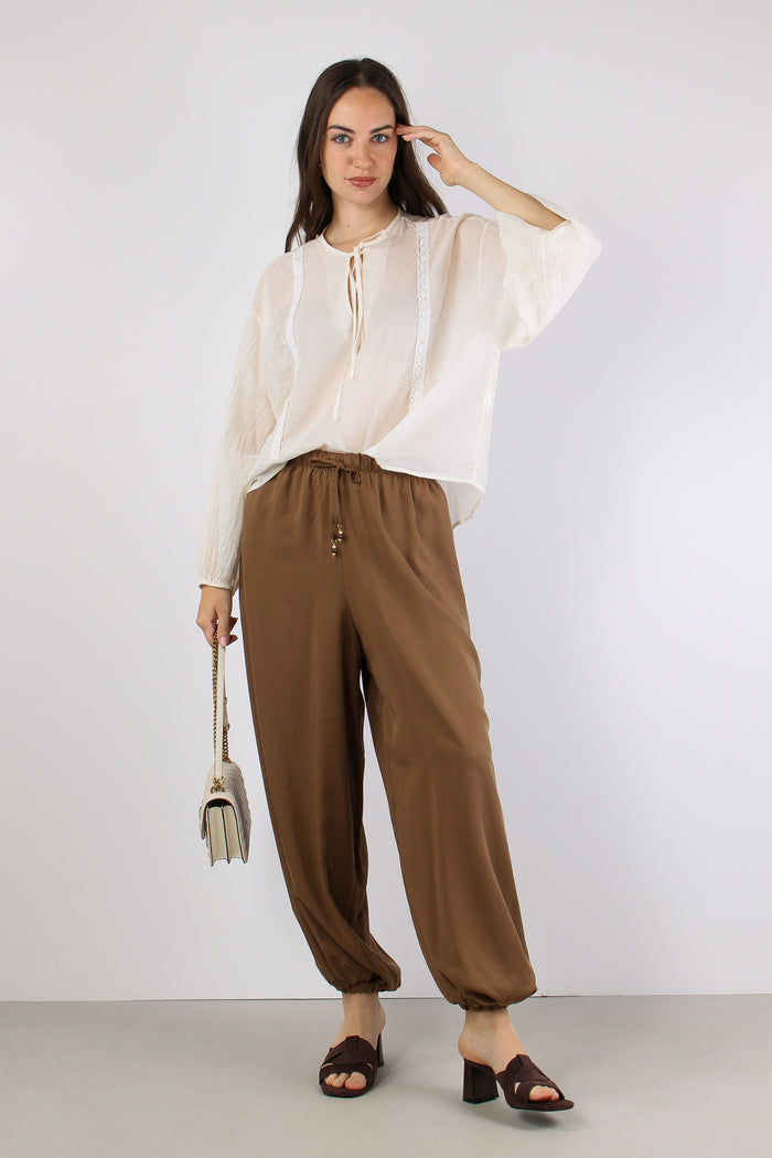 Blusa Mussola Inserto Macrame Burro