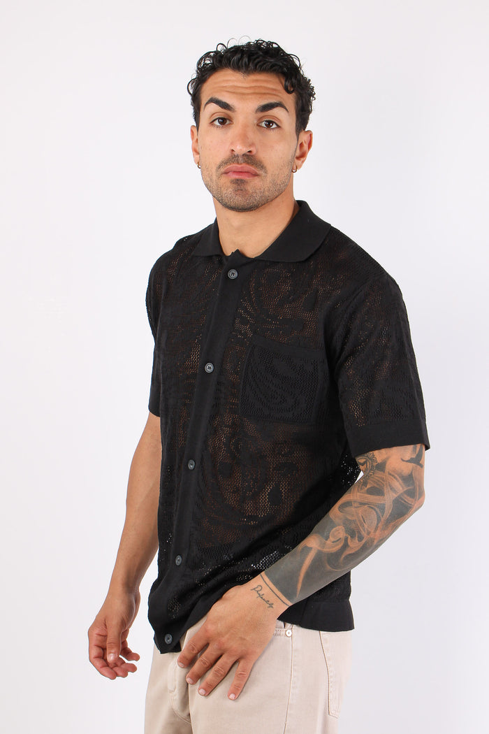 Camicia Manica Corta Lavorata Nero-5