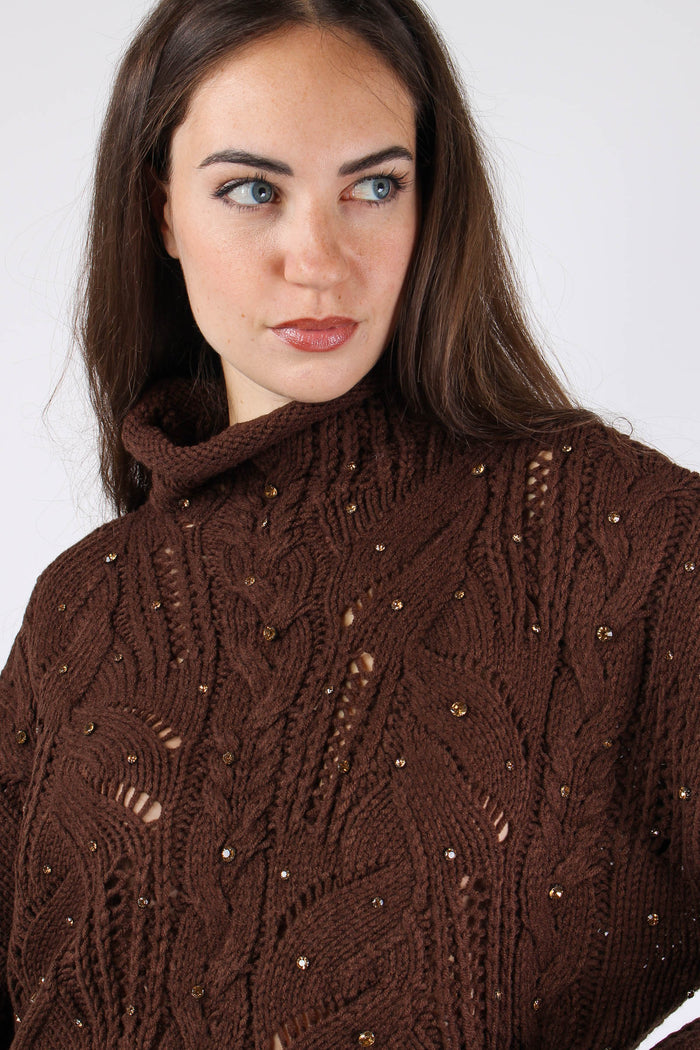 Collo Alto Inserto Strass Cioccolato-8