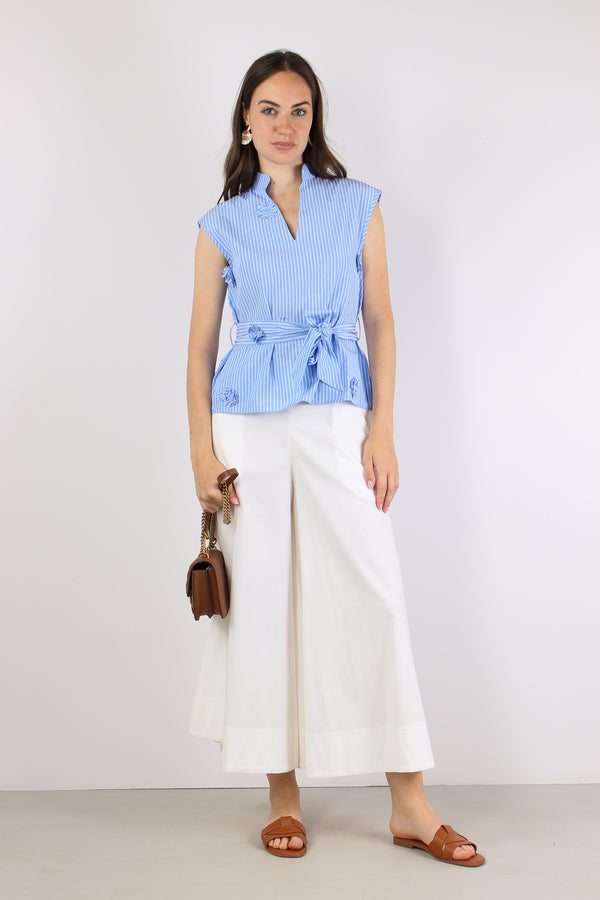 Camicia Smanicata Applicazione Azzurro