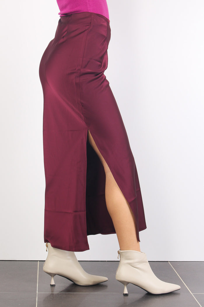 Gonna Lunga Raso Spacco Deep Burgundy-5