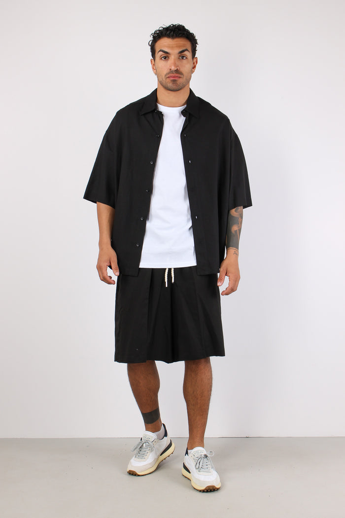 Camicia Mc Viscosa Lino Nero