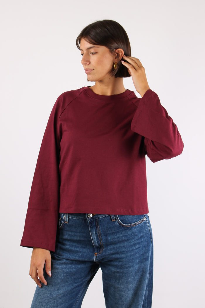 T-shirt Cotone Manica Svasata Bordeaux-2