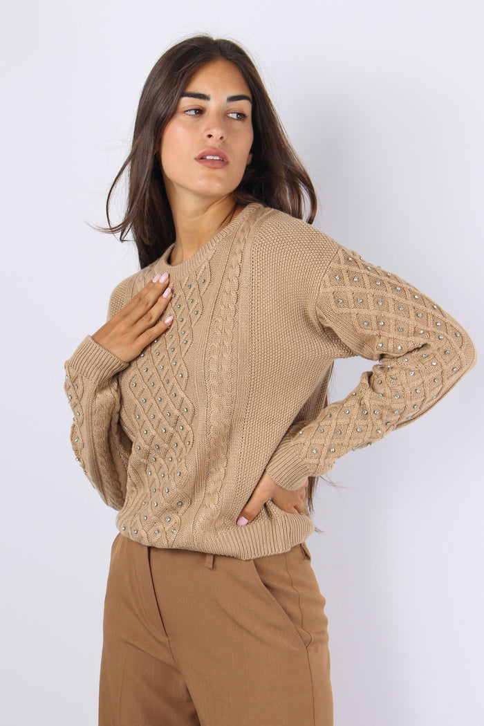Emiliana Maglia Treccia Strass Miele-2