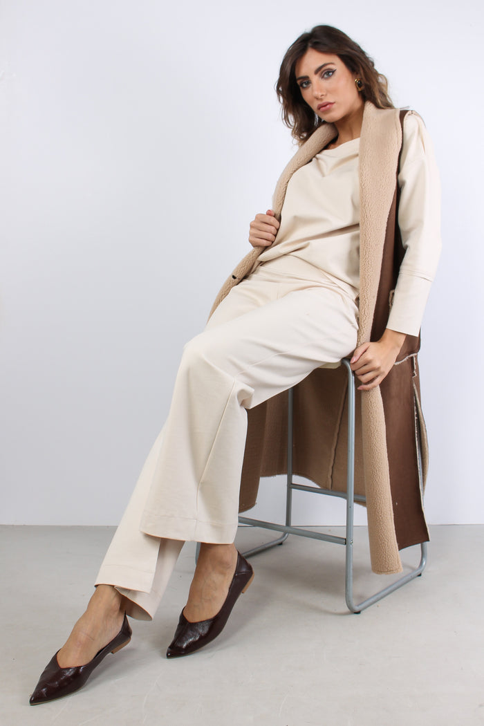 Pantalone Cropped Punto Milano Crema-3