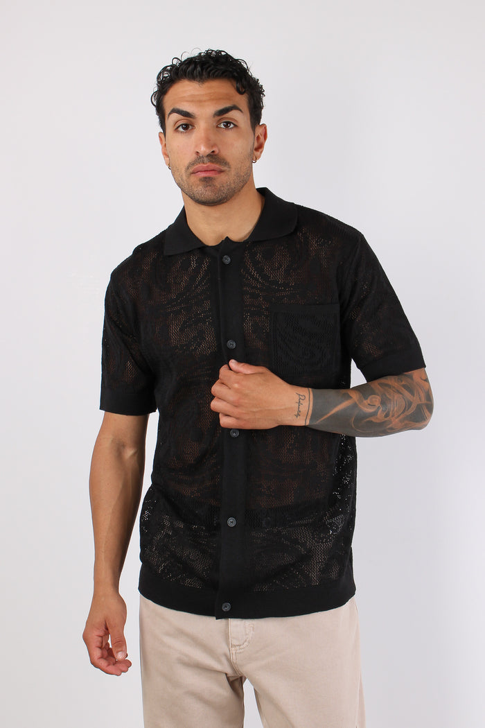 Camicia Manica Corta Lavorata Nero-2