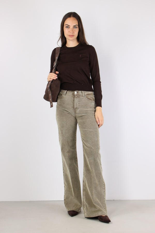 Amber Pantalone Velluto Vita Alta Salvia