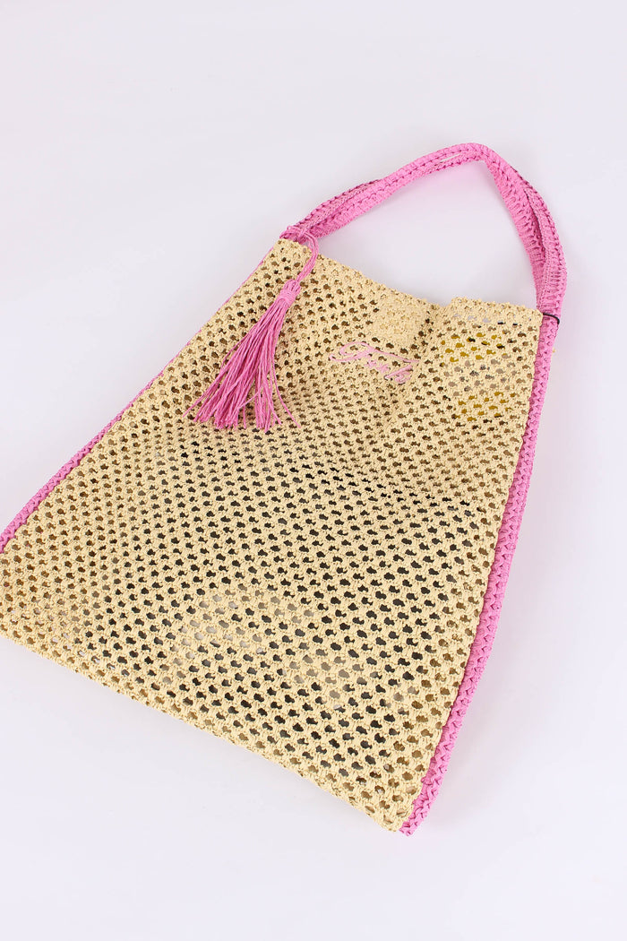 Borsa Rafia Profilo Contrasto Fucsia-6