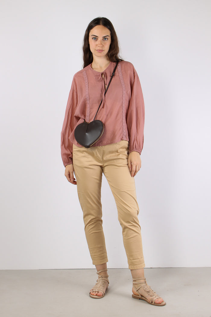 Blusa Mussola Inserto Macrame Rosa