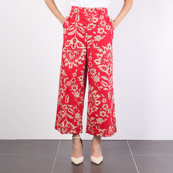 Pantalone Cropped Stampa Fiori Red Oriental-2