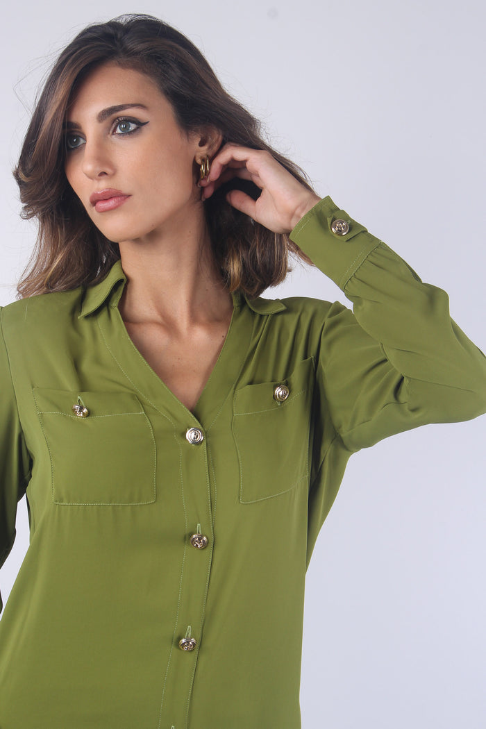 Denes Camicia Fluida Bottoni Calla Green-6