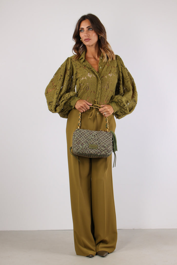 Camicia Pizzo Lana Manica Ampi Olio-5