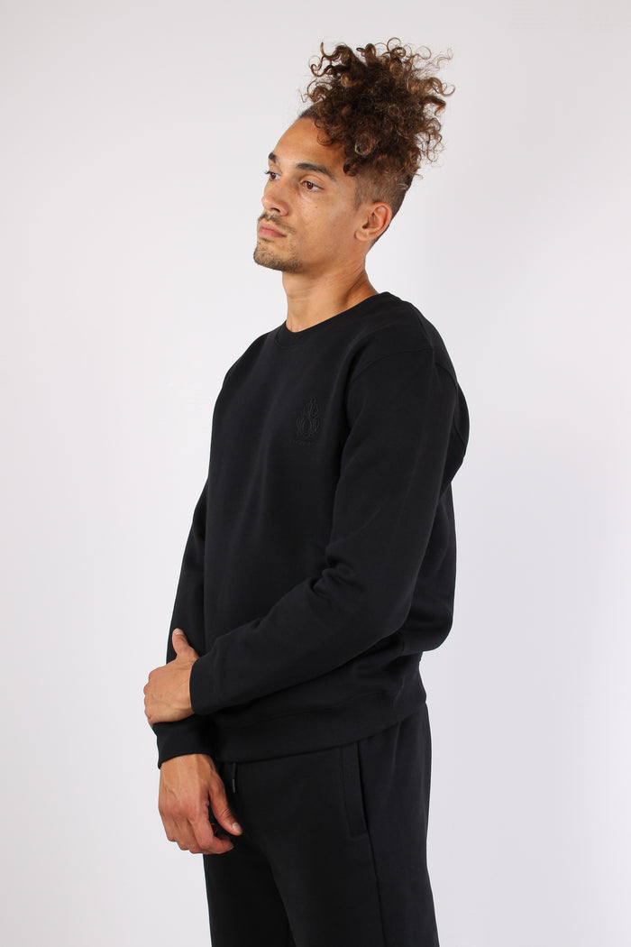 Felpa Girocollo Logo Ricamo Nero-4