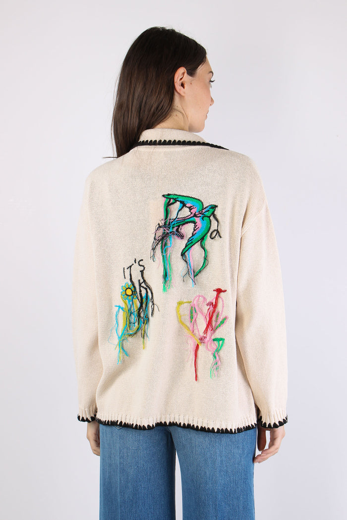 Cardigan Ricami Panna-4