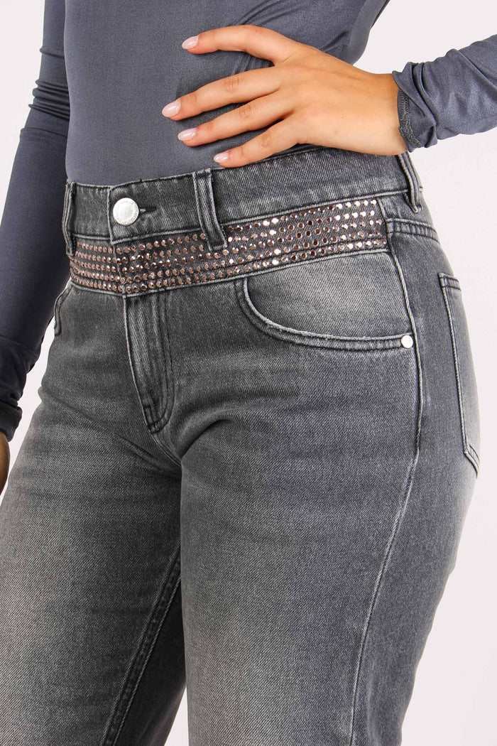 Jeans Inserto Strass Grigio-7