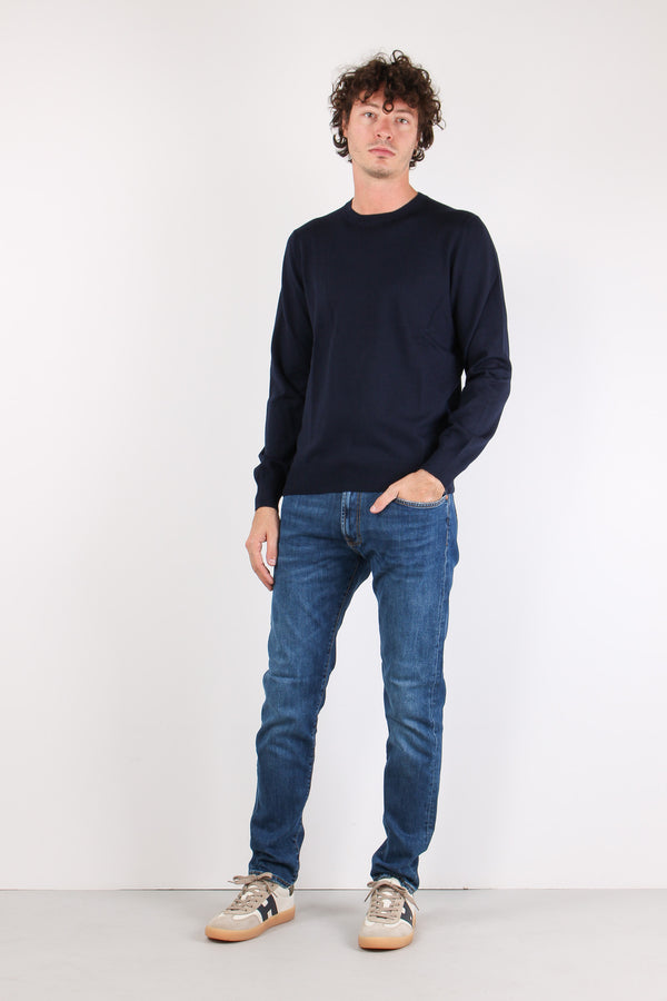 Maglia Girocollo 100% Lana Blu Navy
