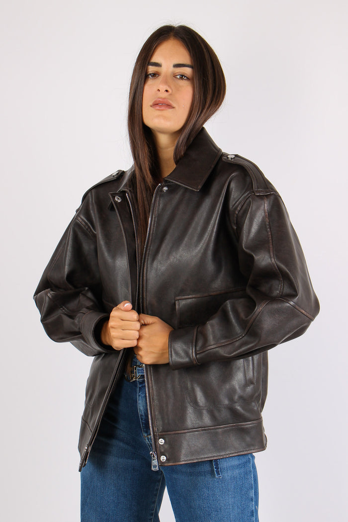 Giubbotto Ecopelle Invecchiato Light Chocolate-3