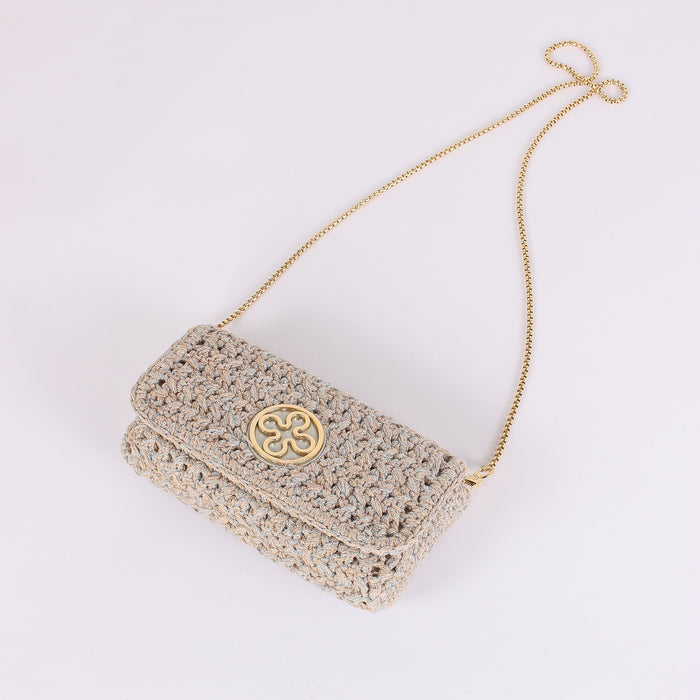Greta Pochette Crochet Laminat Argento