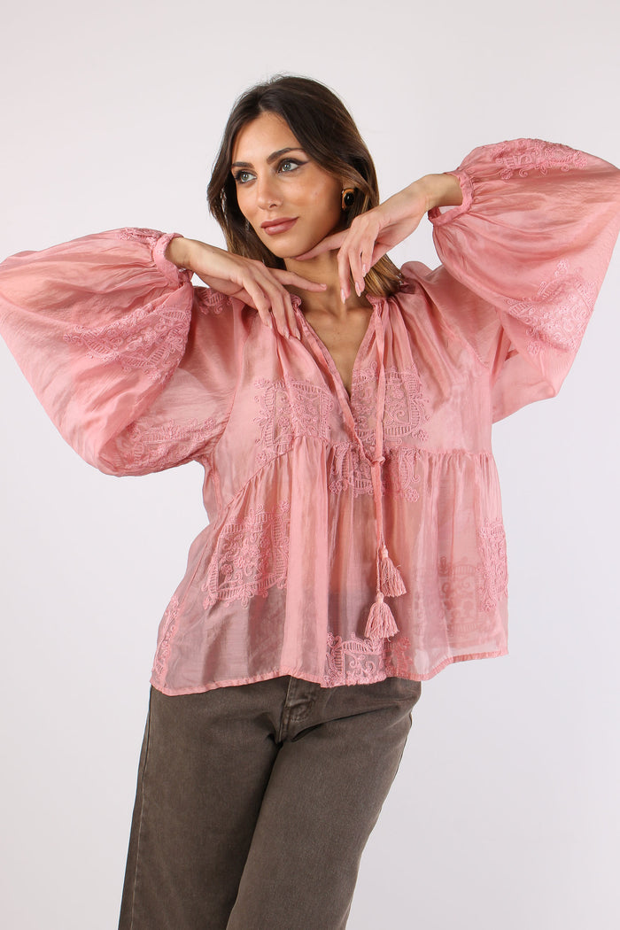Blusa Ricami Nappine Rosa-4