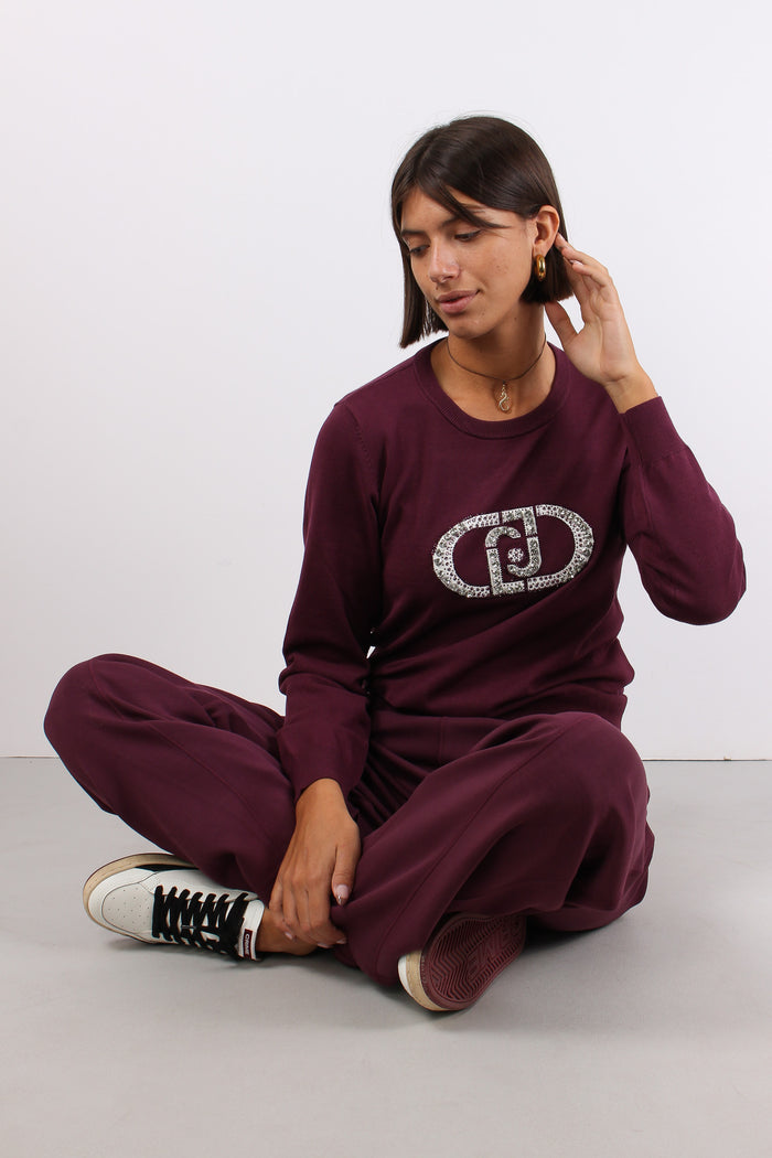 Maglia Viscosa Logo Strass Red/monogram-4