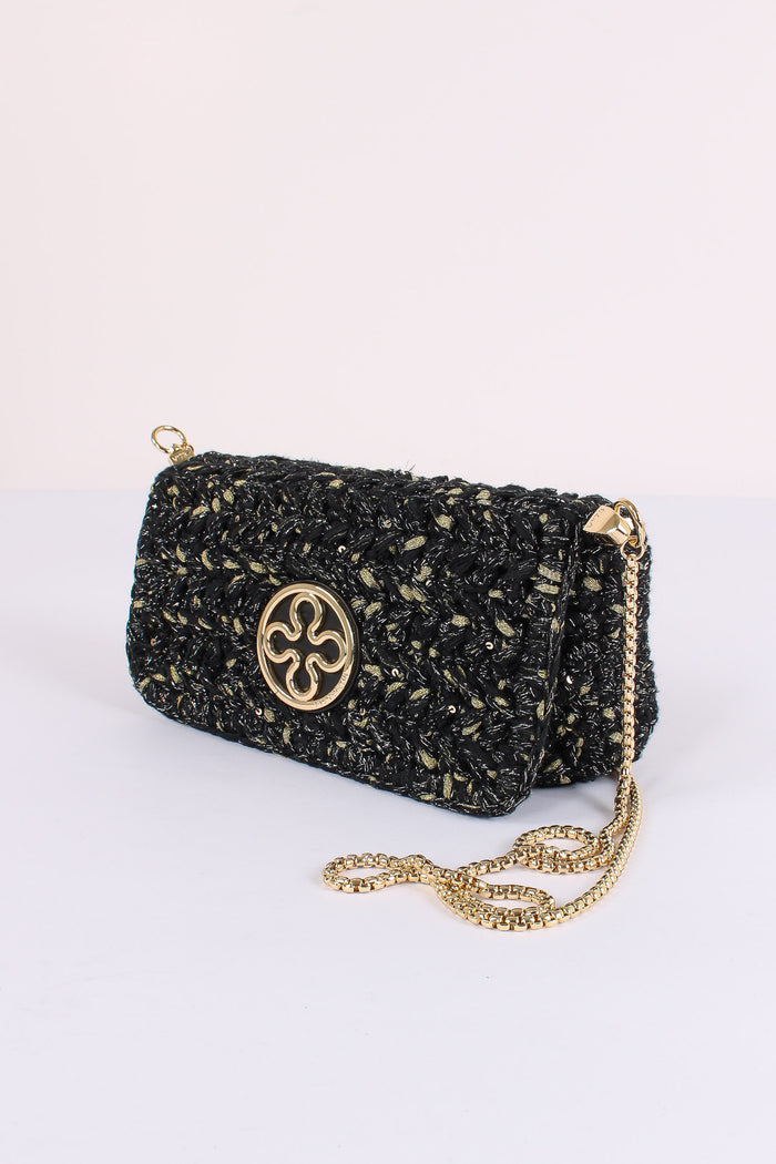 Greta Pochette Crochet Laminat Nero-4