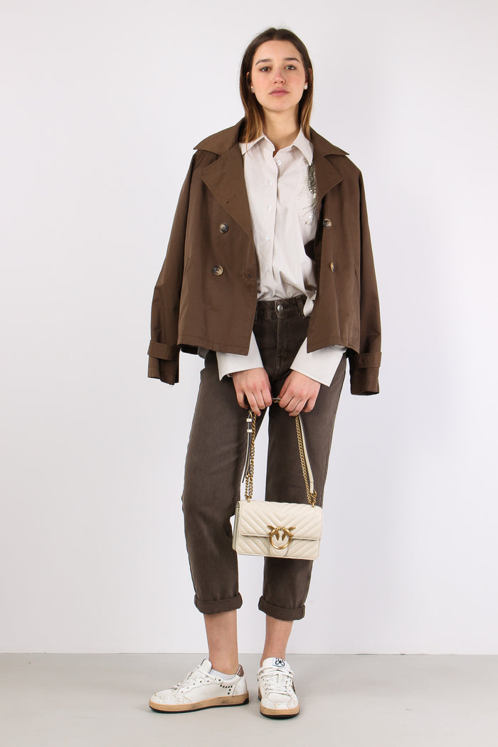 Camicia Riga Doppio Colletto A Beige-4