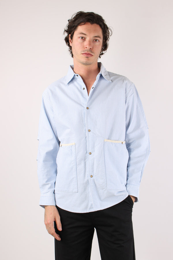 Giacca Camicia Riga Bianco/blu
