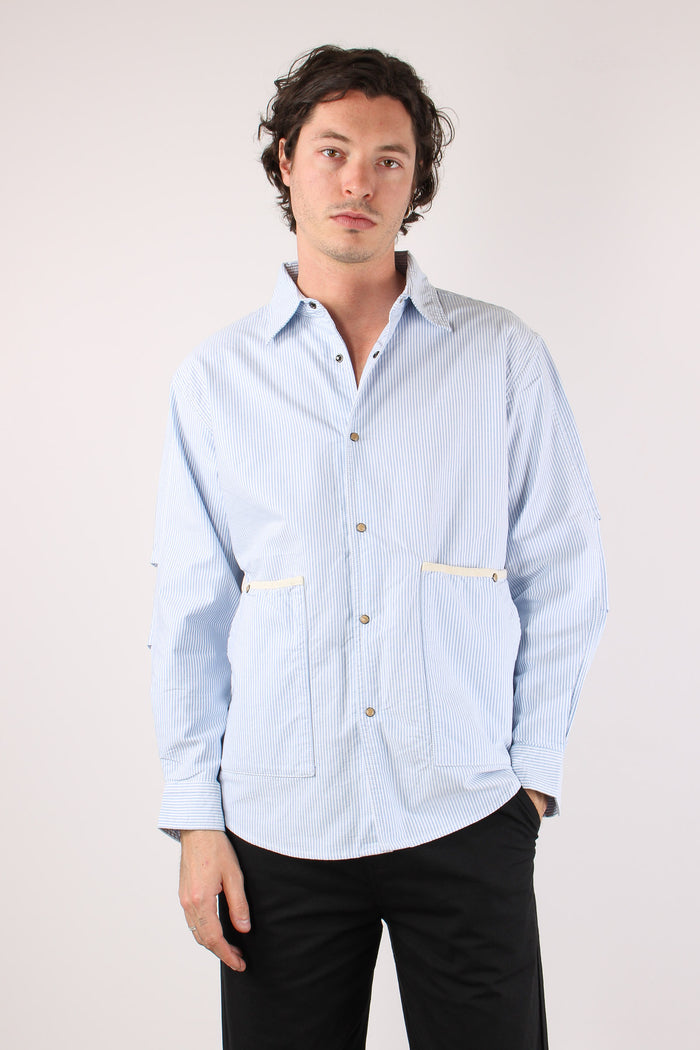 Giacca Camicia Riga Bianco/blu