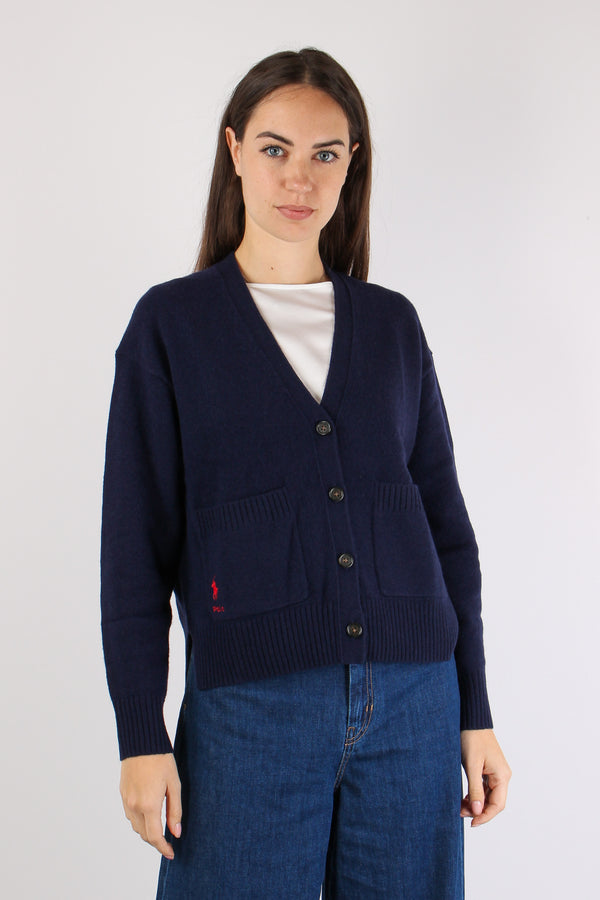 Cardigan Tasche Applicate Hunter Navy-2