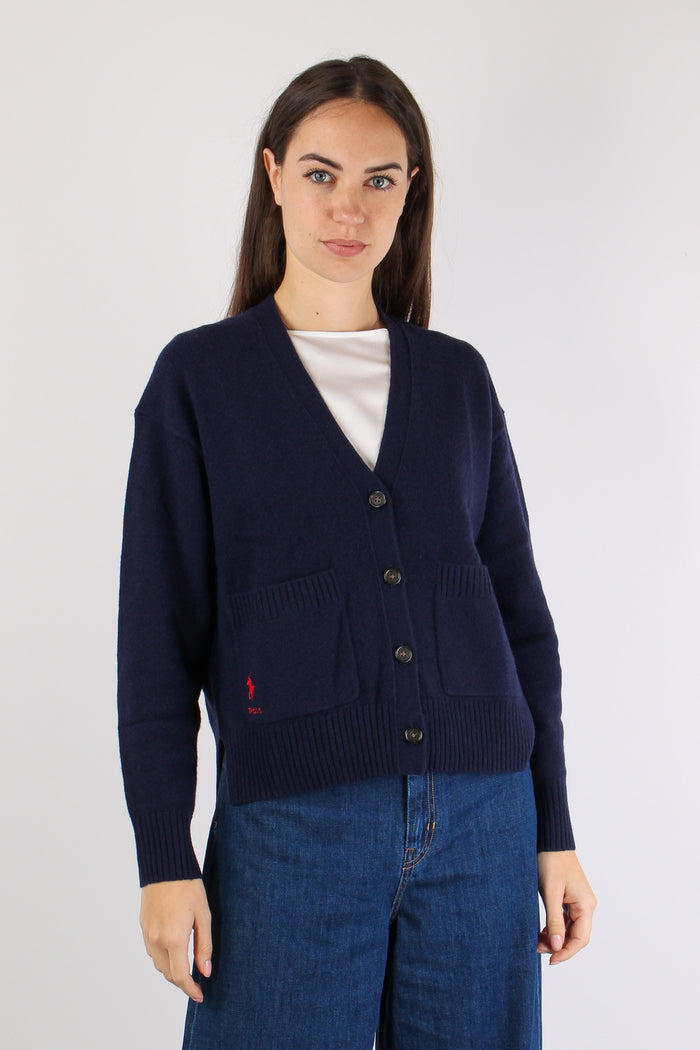 Cardigan Tasche Applicate Hunter Navy-2