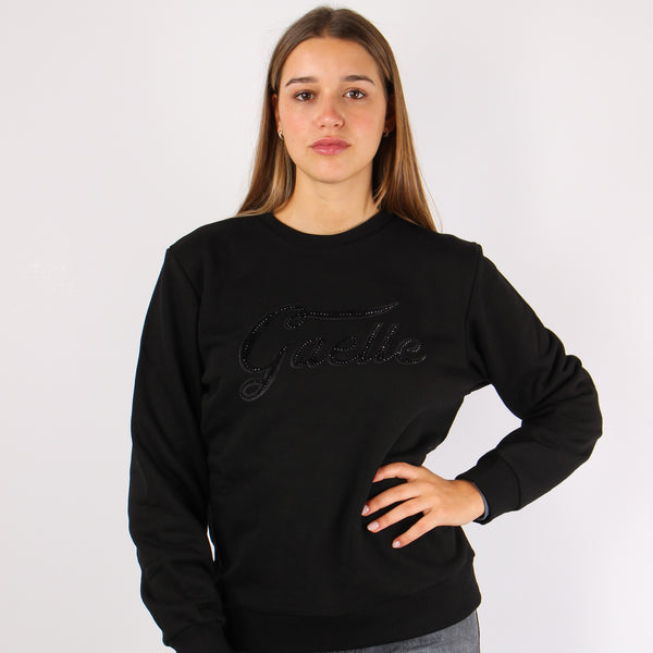 Felpa Cotone Logo Strass Nero-2