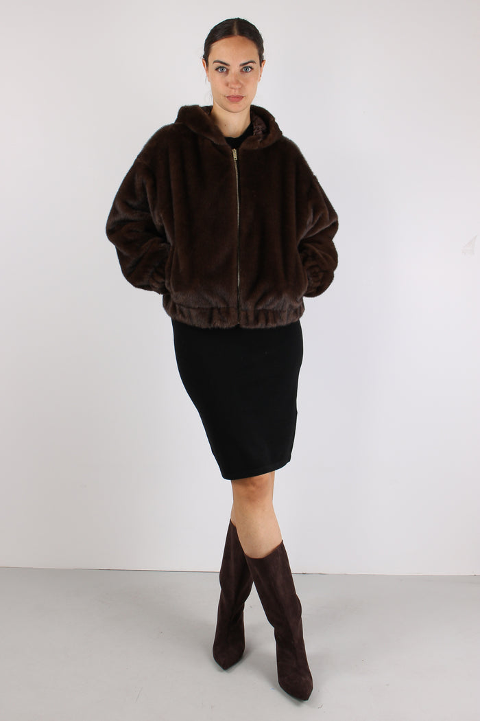 Pelliccia Cappuccio Zip Moro
