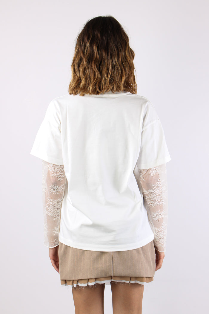 T-shirt Manica Pizzo Bianco-4