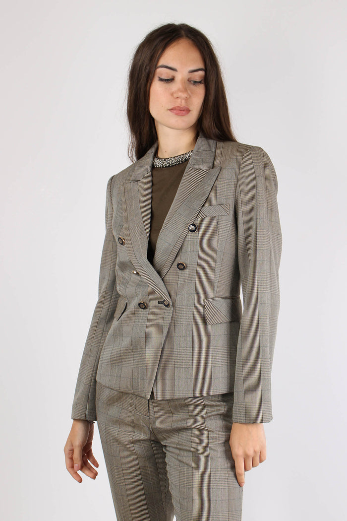 Ilyssa Giacca Doppiopetto Chec Fango/blu-4