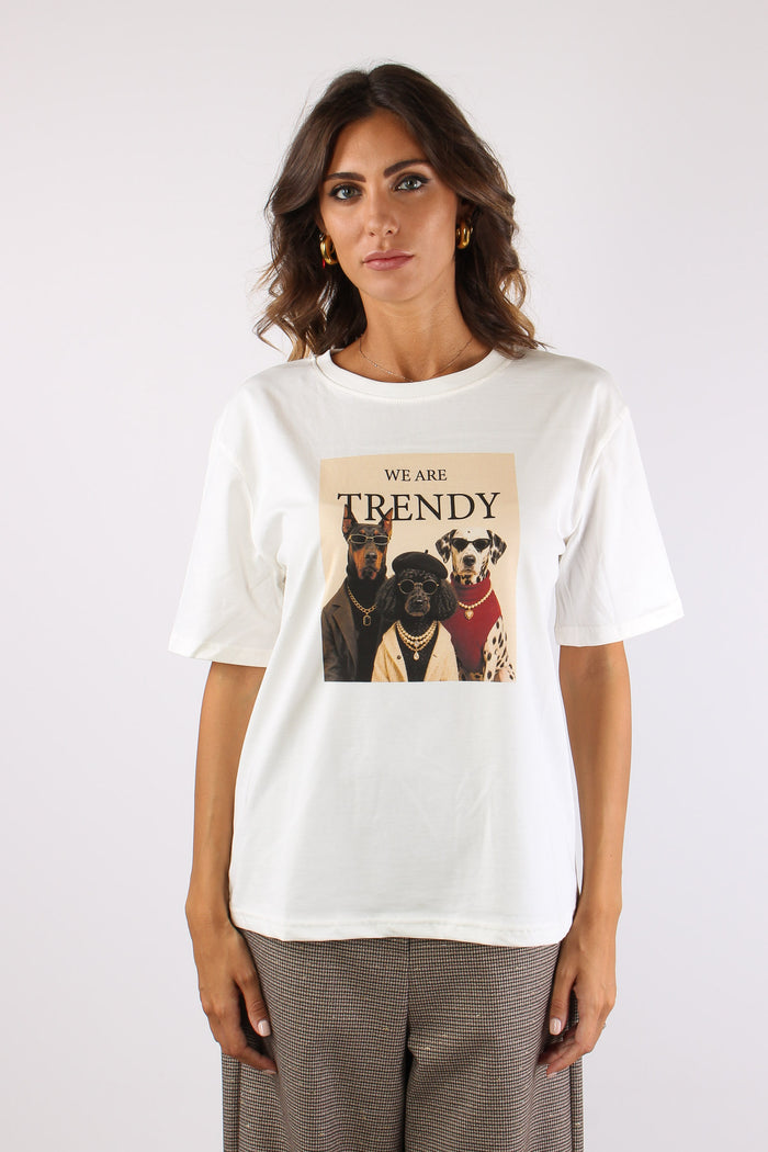 T-shirt Stampa Cani  Trendy Panna-3