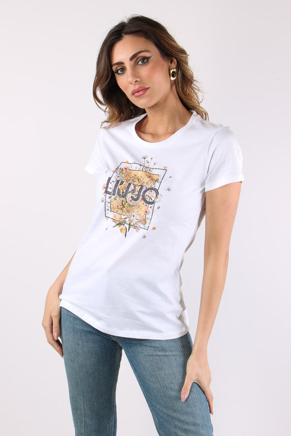 T-shirt Slim Fantasia Fiori Bianco/foulard-2