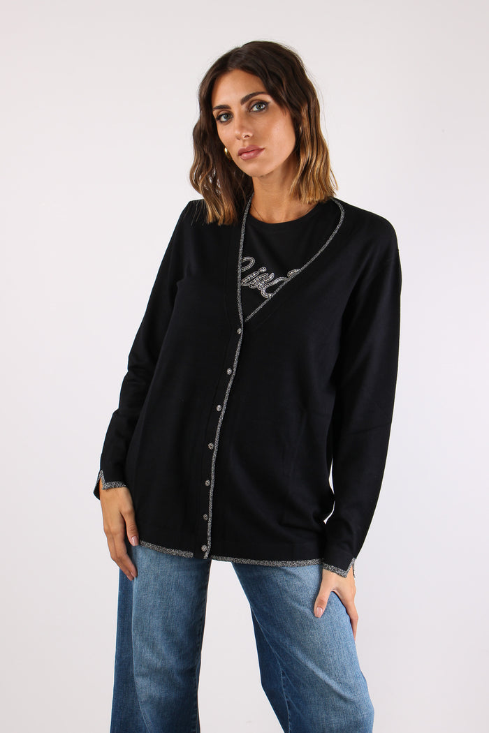 Cardigan Lungo Viscosa Lurex Nero-3
