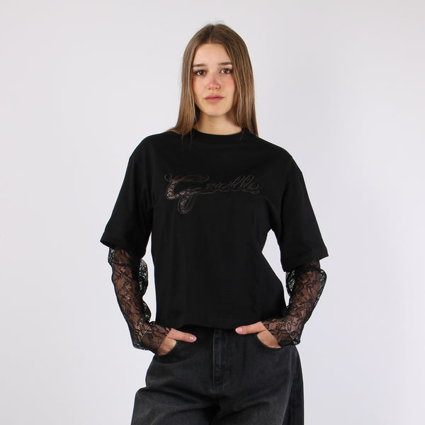 T-shirt Cotone Logo Pizzo Nero-2
