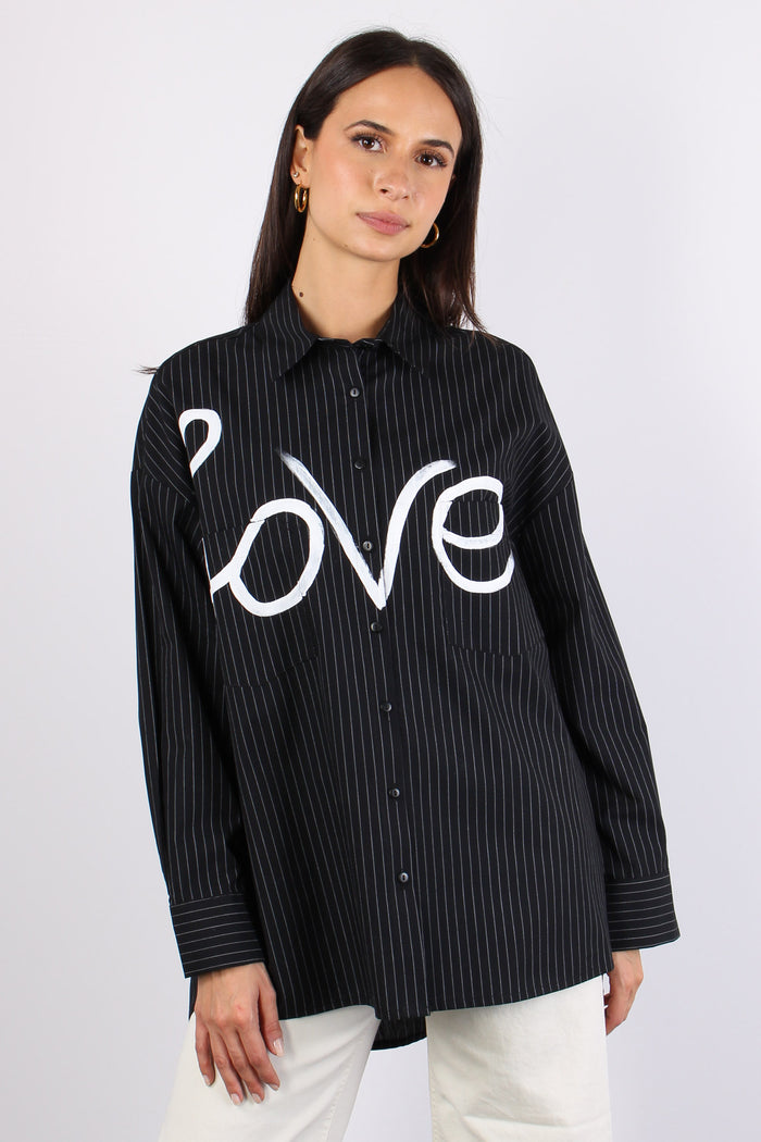 Camicia Riga Scritta Love Nero-6