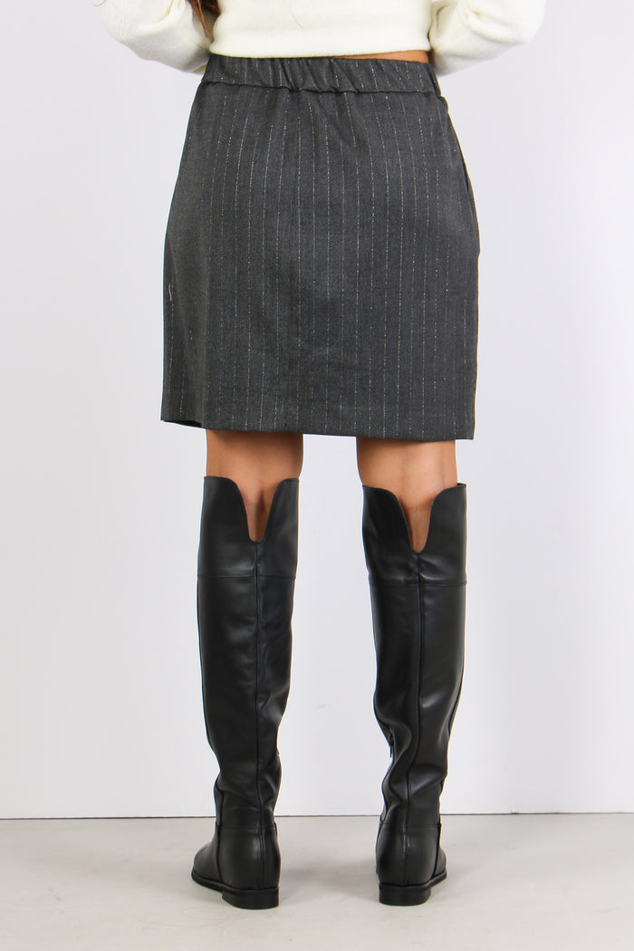 Barse Minigonna Gessata Lurex Grigio-3