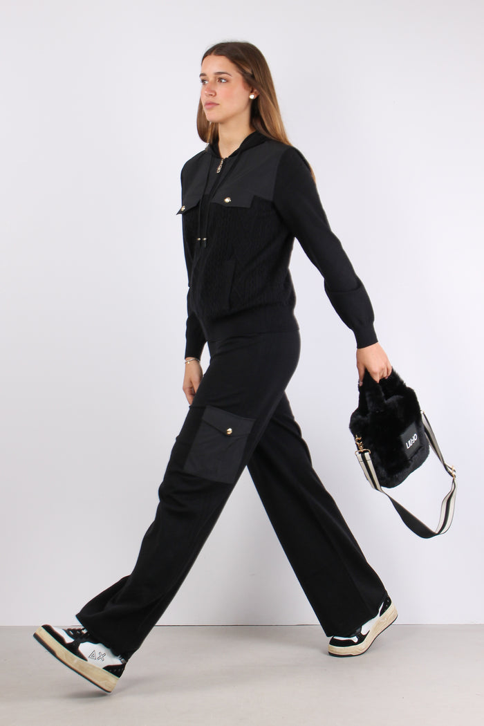 Maglia Zip Trecce Inserto Nero-5