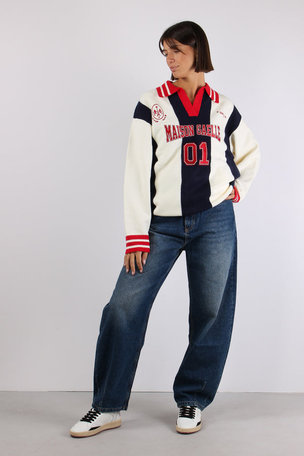 Maglia Polo Riga Maison Gaelle Blu Notte