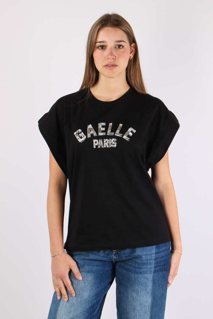 T-shirt Logo Strass Nero-3
